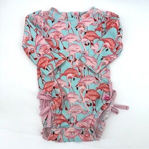 Ruffle Butts Flamingo Print Baby Swimsuit Rashguard